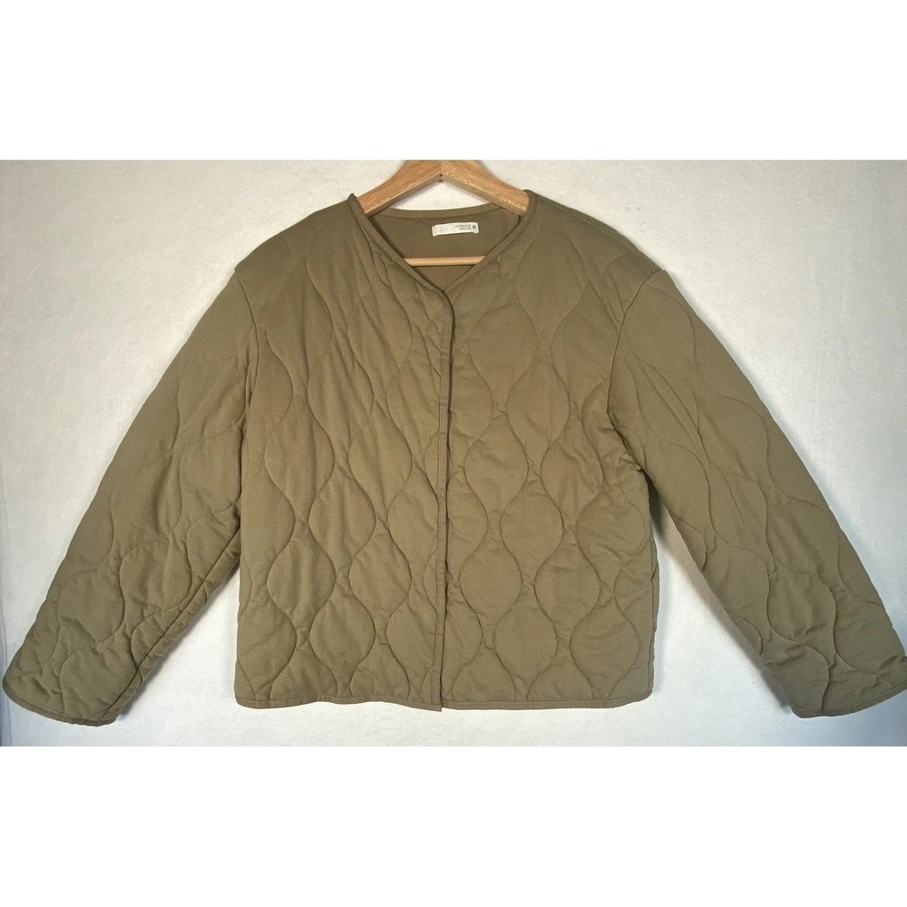 Zara Quilted Liner Jacket Womens Medium Tan Button Up Casual Minimalist - Picture 1 of 11